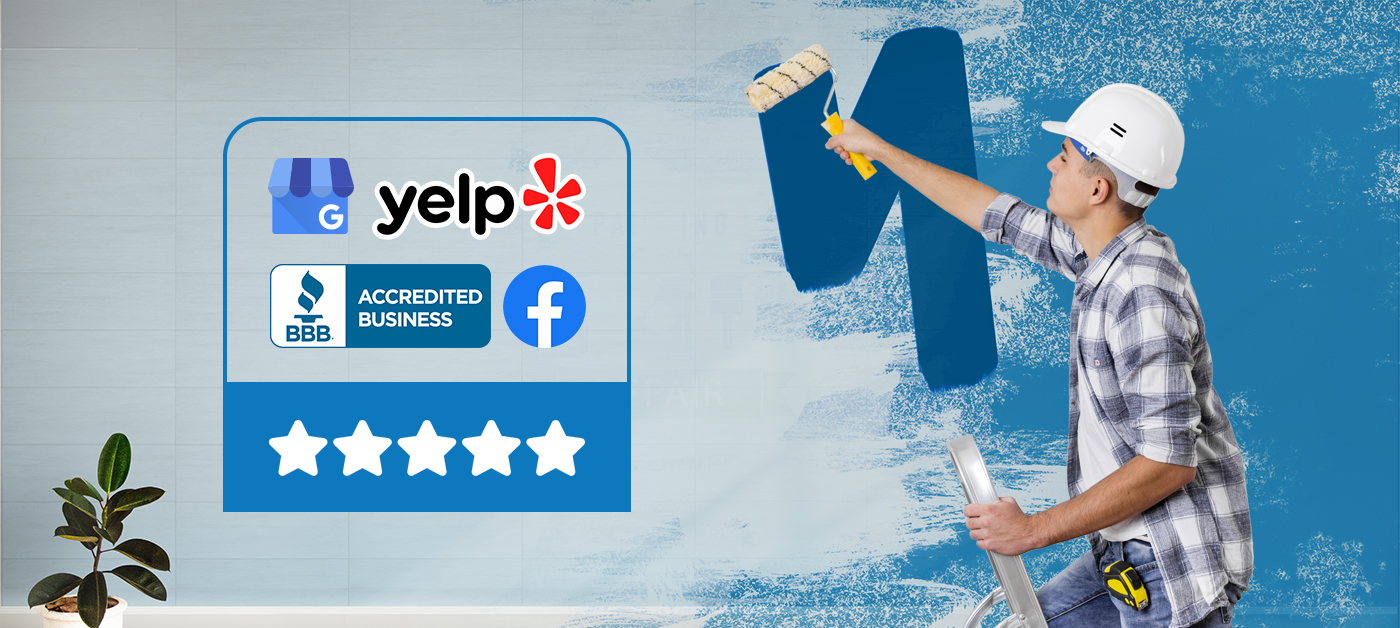 A man with a brush painting a wall. Get top rating for your home service business in top 4 review sites